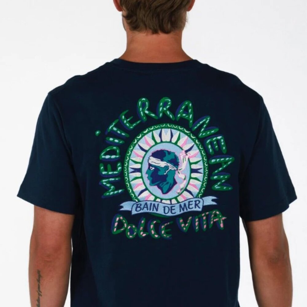 NWOT BAIN DE MER St. Tropez Mediterranean Navy Blue T-Shirt Large